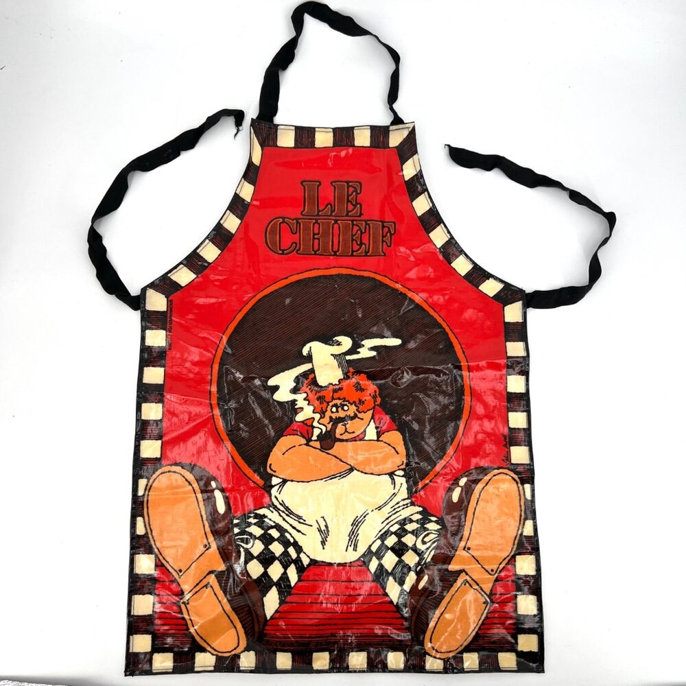 Vintage PVC Coated Cotton 70s Le Chef Pop Art BrownPaper for J Luber Chef